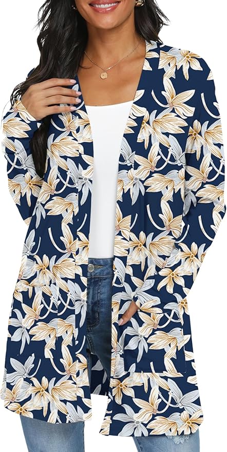 Womens Casual Lightweight with Pocketes Long Sleeve Open Front Cardigan