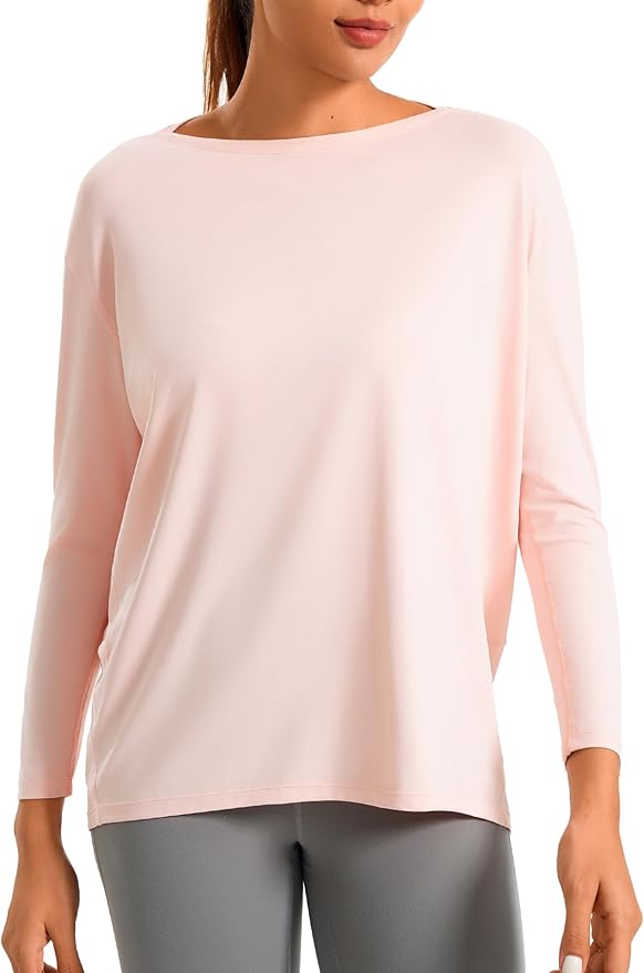 JOYSPELS Ice Silk Boat Neck Long Sleeve Workout Tops for Women Loose Fit Athletic Running Gym Yoga Shirts