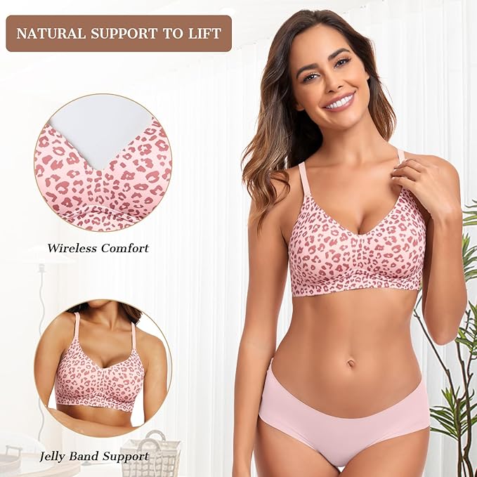 OEAK Womens Wireless Jelly Bras Comfortable Push Up Bra No Underwire Gel Bra Full Support Lift Everyday Seamless Tshirt Bras