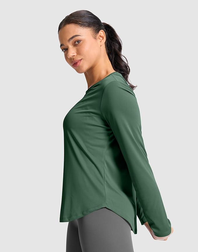 SANTINY Lightweight Long Sleeve Workout Tops for Women Breathable Gym Yoga Athletic Running Hiking Top UPF 50+ Sun Shirts