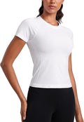 CRZ YOGA Seamless Workout Tops for Women Waist Length - Running Gym Athletic Yoga Short Sleeve Shirts Breathable Crewneck