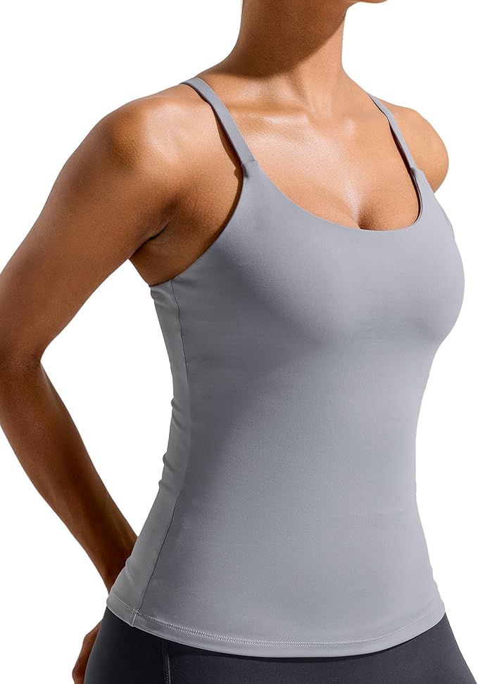 RUNNING GIRL Yoga Tank Tops for Women Built in Shelf Bra B/C Cups Strappy Back Activewear Workout Compression Tops