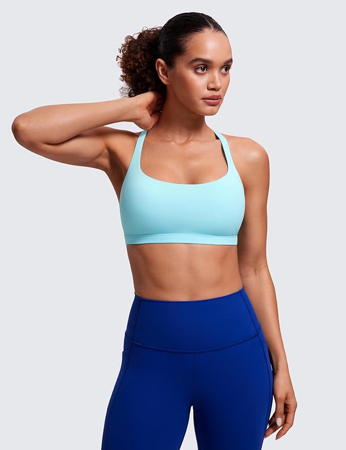 CRZ YOGA Naked Feeling Strappy Sports Bras for Women - Criss Cross Back Wireless Padded Cami Yoga Workout Top