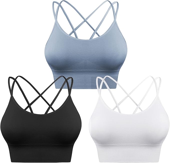 Sykooria 3 Pack Strappy Sports Bra for Women Sexy Crisscross for Yoga Running Athletic Gym Workout Fitness Tank Tops