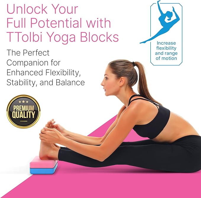 Yoga Blocks 2 Pack with Strap & Guide – Non-Slip EVA Foam Pilates Blocks for Home Workouts, Dance, Ballet, Gymnastics & Stretching Exercise | Ideal Dancer Gifts