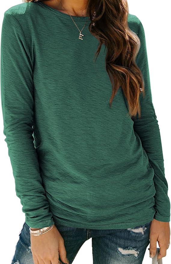 AUTOMET Women‘s Basic Long Sleeve Crewneck, Plus Size Winter & Spring Top, Casual Fall Tee for Teacher & Everyday Outfits