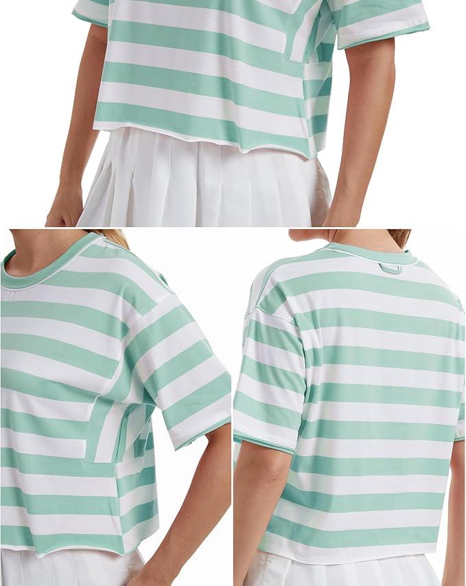 Women's Oversize Workout Crop Tops Casual Short Sleeve Drop Shoulder Boxy T-Shirts Roll Hem Basic Loose Yoga Running Tees