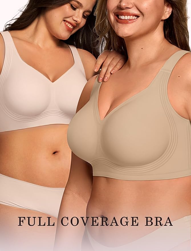 OEAK Womens Wireless Jelly Bra Plus Size Supportive Seamless Bras Full Coverage Push Up Comfortable No Underwire Tshirt Bras
