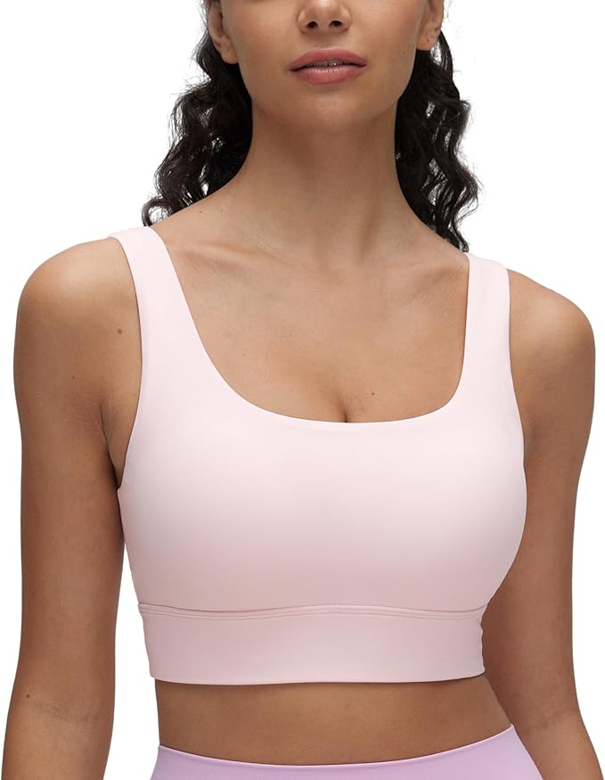 CRZ YOGA Butterluxe U Back Longline Sports Bras for Women - Scoop Neck Padded Yoga Workout Crop Top with Built in Pads
