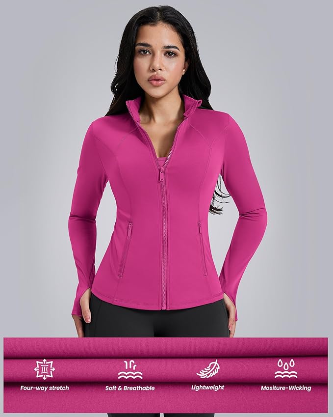 AVGO Womens Workout Jackets Lightweight Athletic Zip Up Jacket Slim Fit Running Gym Top with Pockets & Thumb Holes