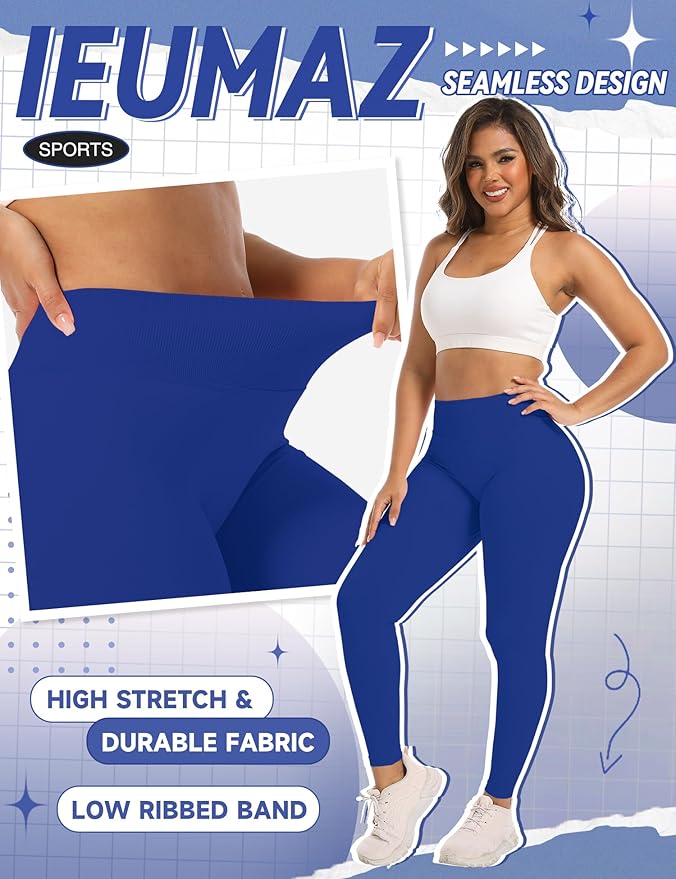 Ieumaz Scrunch Butt Lifting Leggings for Women Gym Seamless Workout Leggings Mid Low Waist Tummy Control Yoga Pants