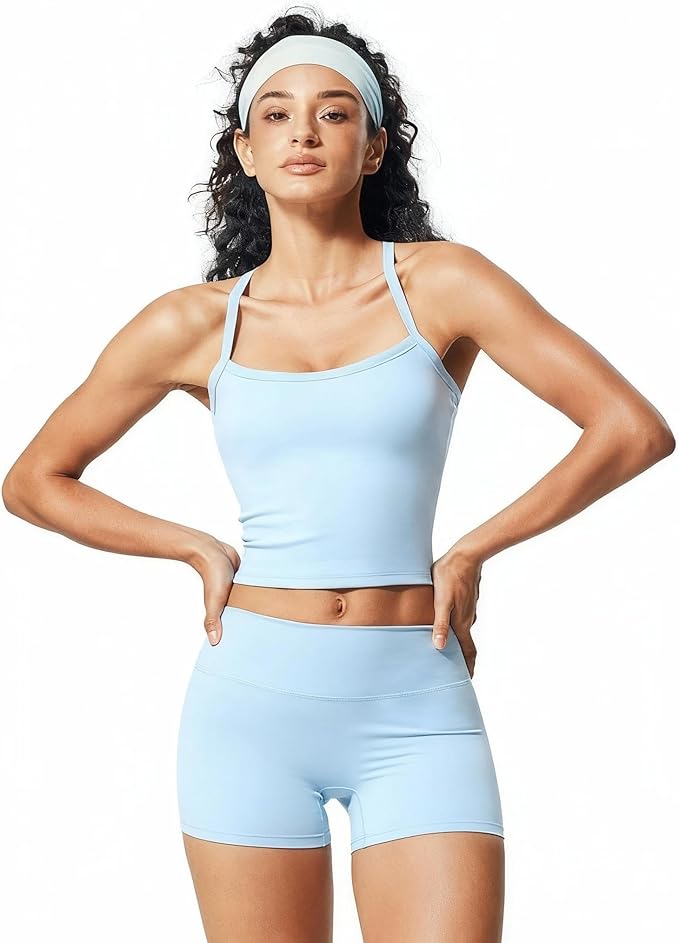 JNINTH Padded Sports Bra Tank Workout Sets for Women Matching High Waist Shorts Gym Yoga Active Wear Outfits