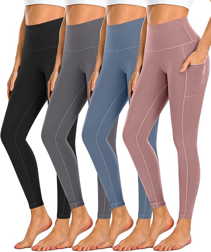Dimore 4 Pack Workout Leggings for Women with Pockets,High Waisted Tummy Control Yoga Pants for Workout Running