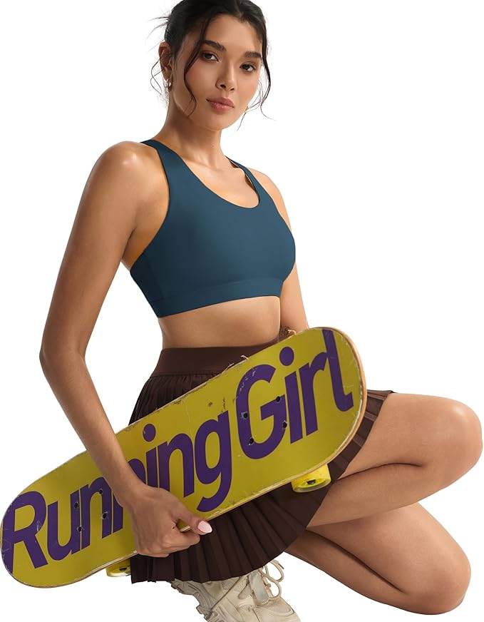 RUNNING GIRL Sports Bras for Women,Padded Strappy Sports Bras Criss-Cross Back Medium Support Sports Bras with Removable Cups