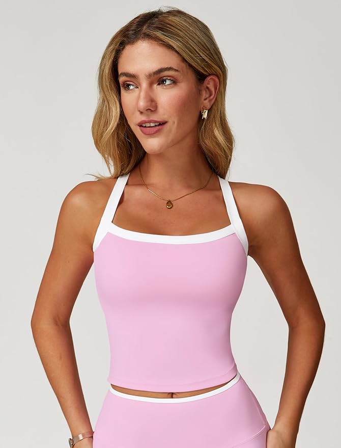 QBGJTD Womens Longline Sports Bras Cross Back Active Gym Yoga Padded Workout Crop Tank Top with Built in Bra