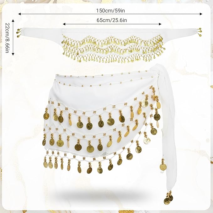 Belly Dance Hip Scarf Belly Dance Skirt 3-Layer Gold Sequins and Coins, Suitable for Yoga, Belly Dance, Performance