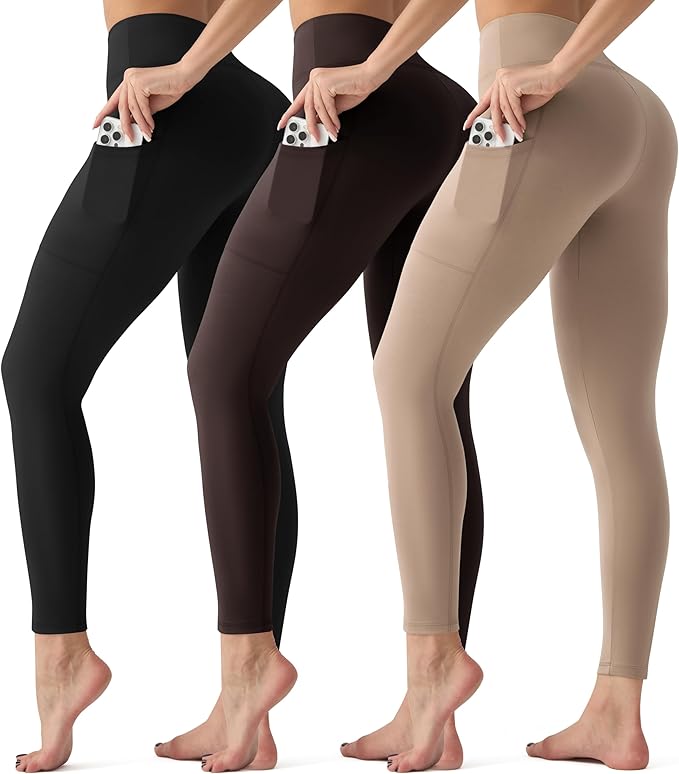 3 Pack Leggings with Pockets for Women,Butt Lift High Waisted Tummy Control Workout Yoga Pants Reg & Plus Size