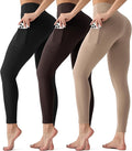 3 Pack Leggings with Pockets for Women,Butt Lift High Waisted Tummy Control Workout Yoga Pants Reg & Plus Size