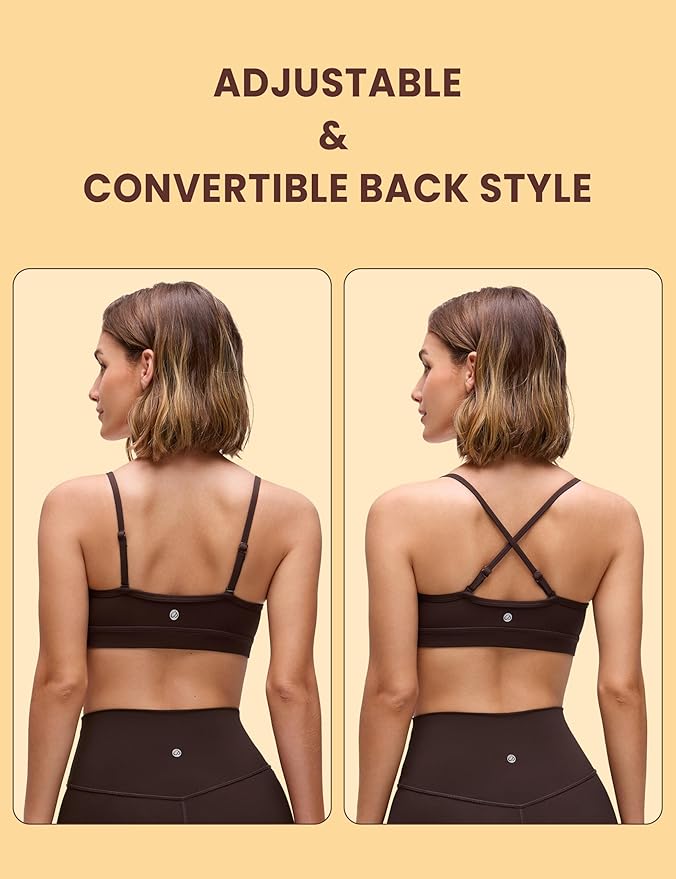 CRZ YOGA Butterluxe V-Neck Sports Bras for Women - Adjustable Thin Straps Padded Yoga Top Basic Wireless Camisole