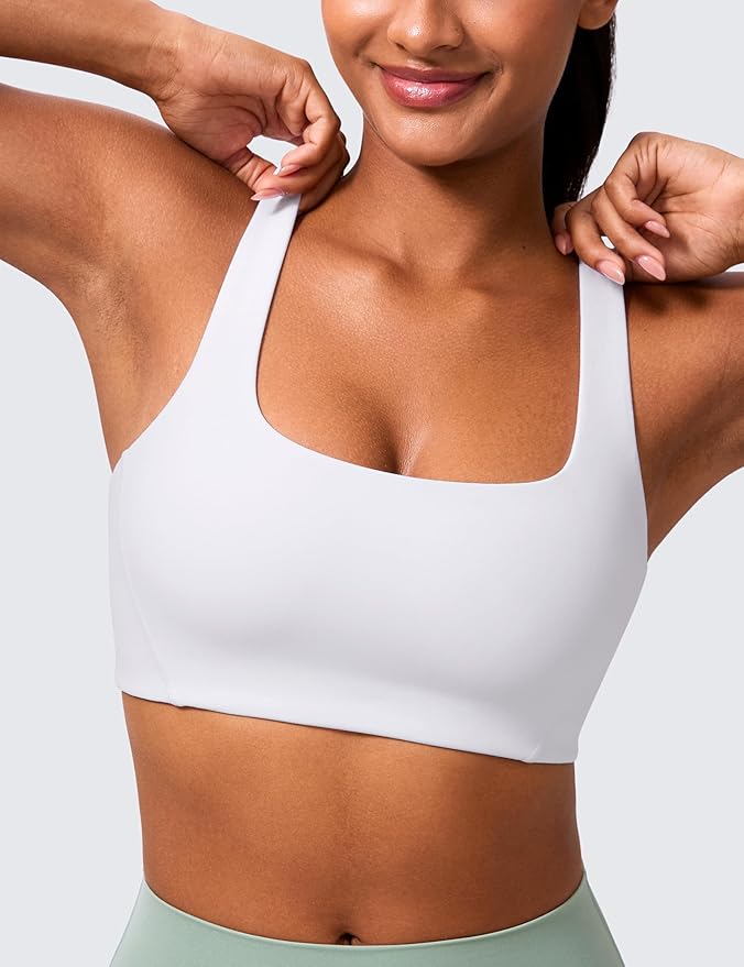 CRZ YOGA Butterlift Double Lined Square Neck Sports Bras for Women - Wireless V-Shaped Racerback Workout Yoga Top Non Padded