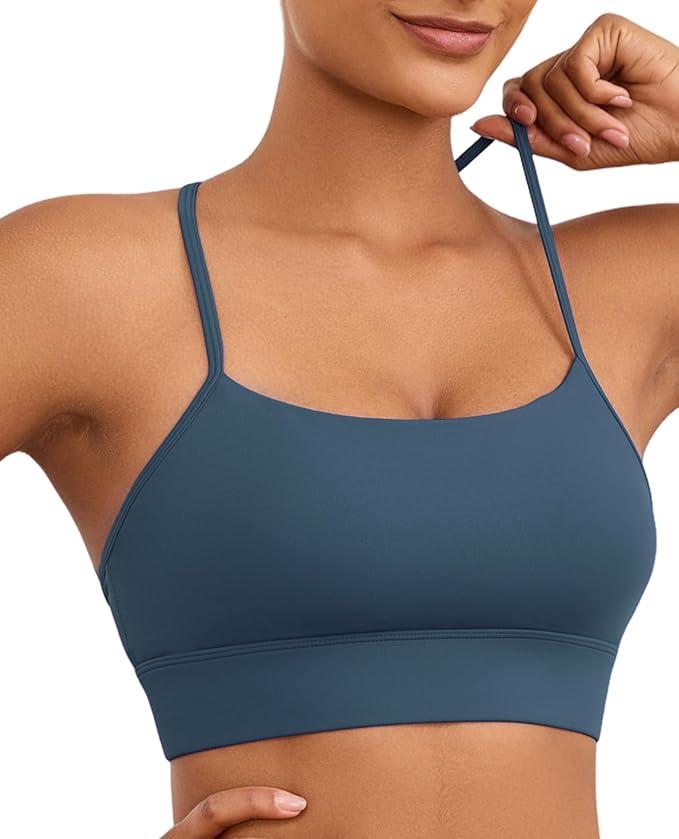 Womens Y-Back Sports Bra, Weightless Padded Yoga Bra, Spaghetti Strap Low Impact Gym Top for Workout & Daily Wear