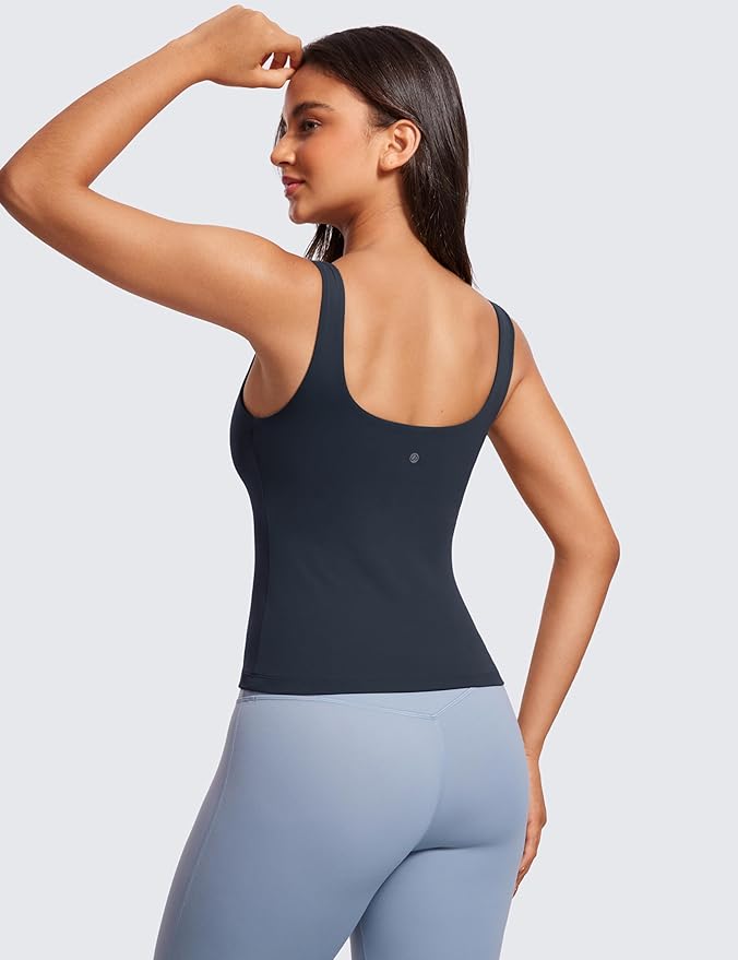 CRZ YOGA Butterluxe U Neck Tank Tops for Women - Padded Athletic Workout Camisole Crop Tops with Built in Bra