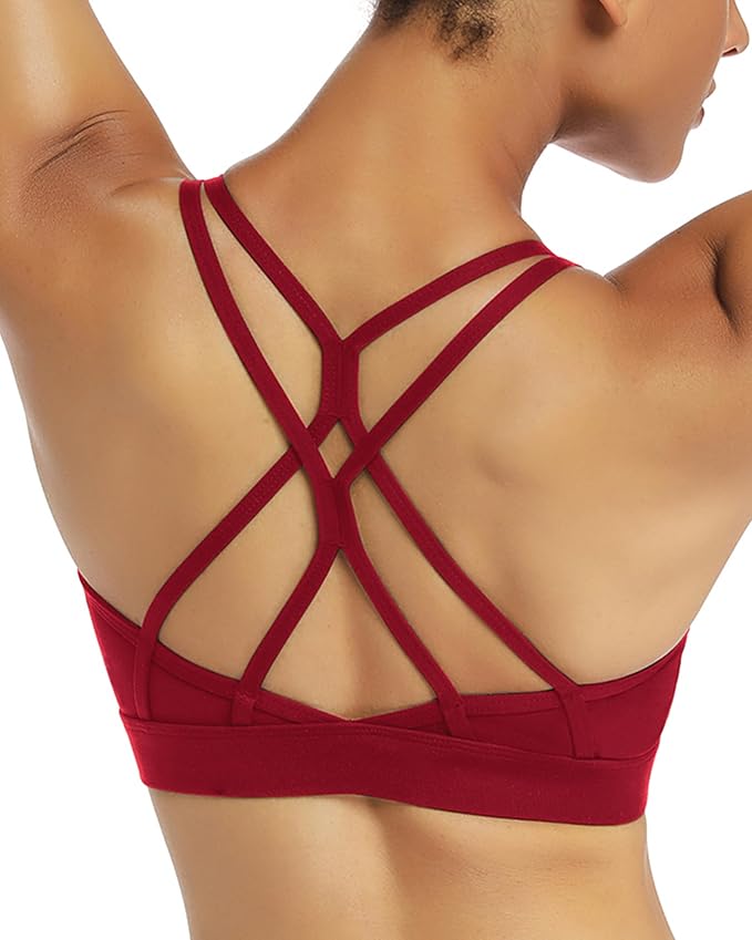 RUNNING GIRL Sports Bras for Women,Strappy Crisscross Back Padded Low Impact Running Sports Bra with Removable Cups