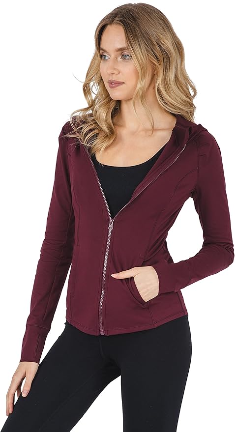 Yogalicious Full-Zip Lightweight Hooded Running Workout Yoga Lux Jacket with Pockets
