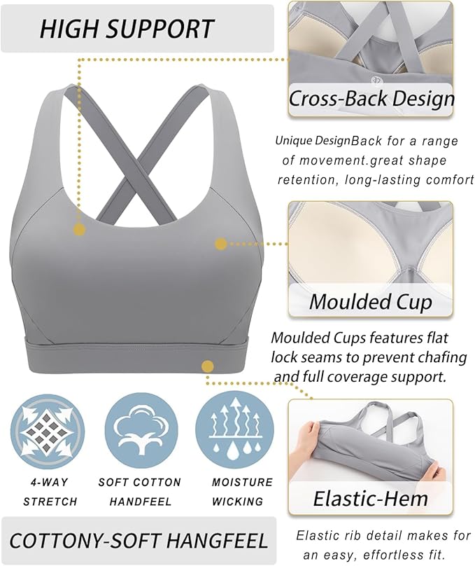 RUNNING GIRL Sports Bra for Women High Support,Molded Cup Strappy Running Sports Bras with Sewn in Pads
