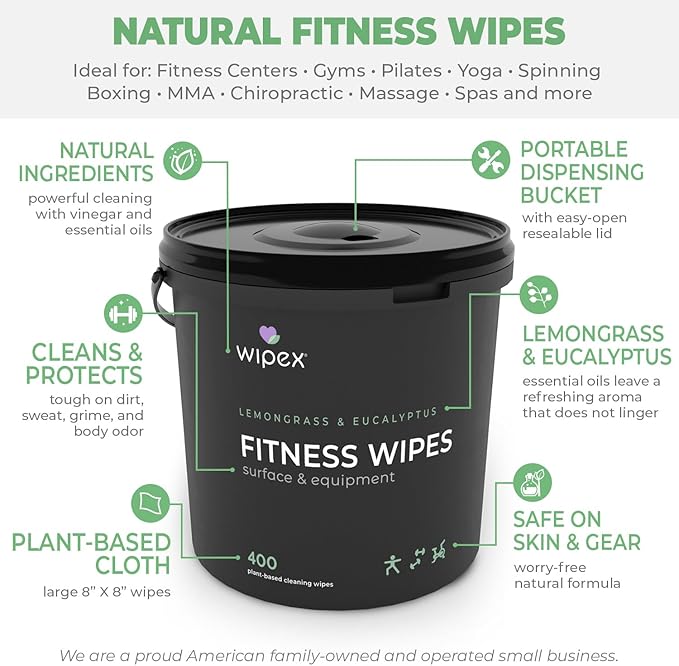 Wipex Gym Wipes for Equipment Bundle - Get 2 Buckets (1) Lavender & (1) Lemongrass Plant-Based Fitness Equipment Wipes, Clean Surfaces & Mats, Safe Gym Cleaner & Peloton Wipes, 400 Ct (Pack of 2)
