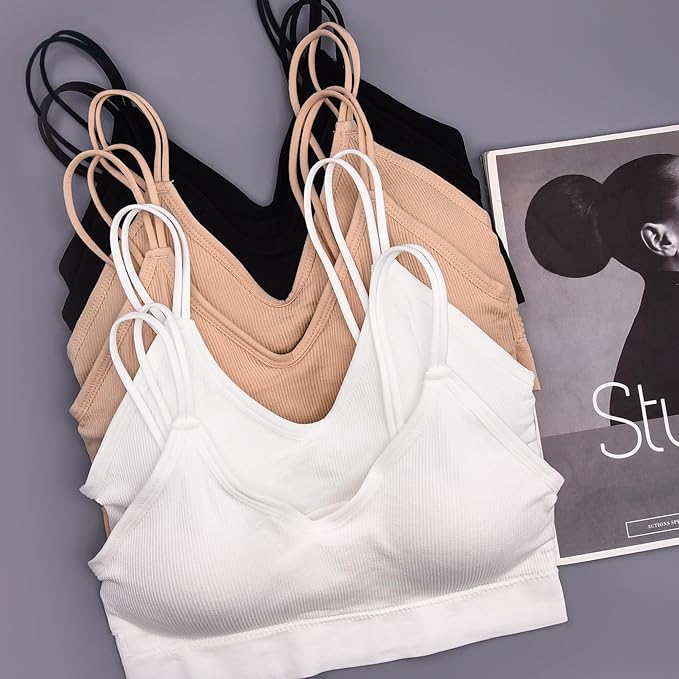 BQTQ 6 Pcs V Neck Bralettes for Women Padded Bralette with Straps Seamless Bra