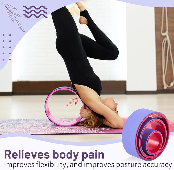 3 Pack ABS Yoga Wheel Set 660 Lbs Foam Roller for Back Pain & Stretching Back Wheel for Massage, Purple and Pink Set