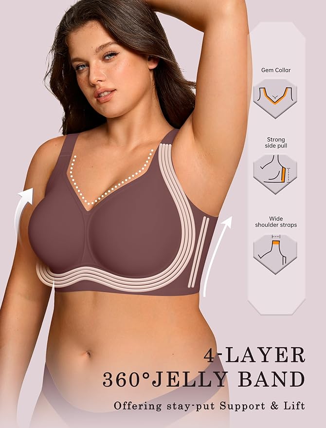 OEAK Womens Wireless Jelly Bra Plus Size Supportive Seamless Bras Full Coverage Push Up Comfortable No Underwire Tshirt Bras