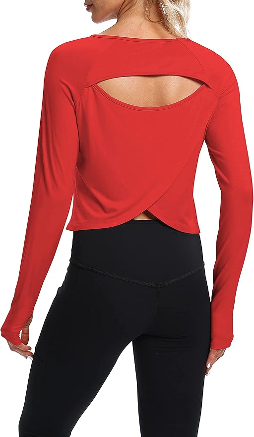 Bestisun Long Sleeve Workout Running Shirts Athletic Yoga Gym Crop Tops for Women