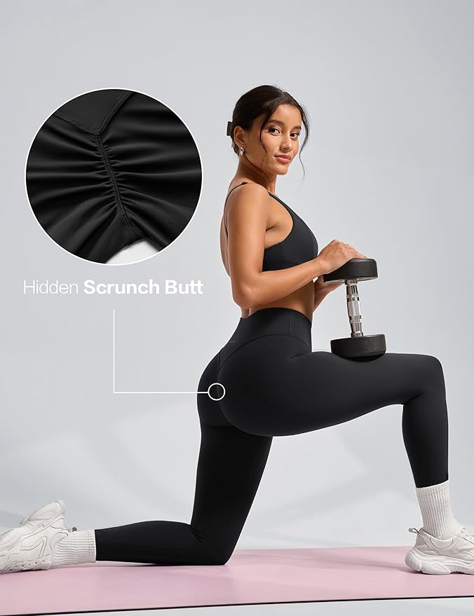 INGIA Womens High Waist No Front Seam Scrunch Butt Leggings Workouts 25 Inches V-Back Scrunch Booty Gym Yoga Pants