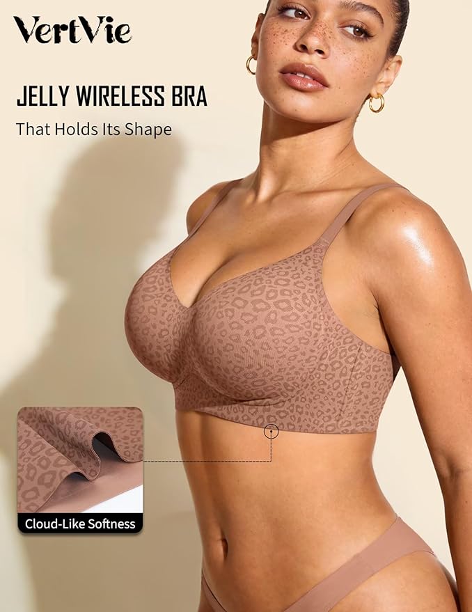 Vertvie Womens Seamless Jelly Bras No Underwire Comfort Push Up Bras Buttery Soft Wireless Bralette Full Coverage Sports Bra