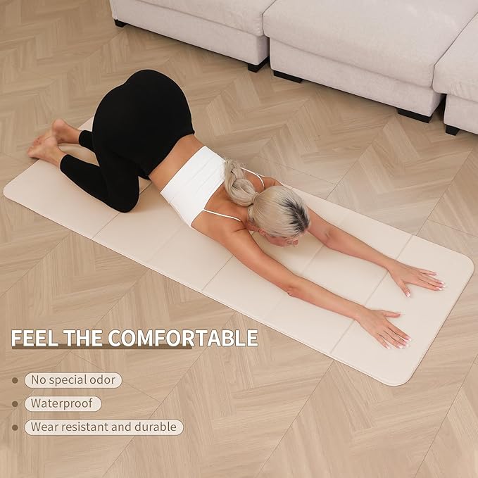 Foldable Yoga Mat - 10mm Extra Thick, 75"26" Non-Slip Exercise Fitness Mat | SGS Eco-Certified, Portable for Yoga/Pilates/Studio/Home Workout