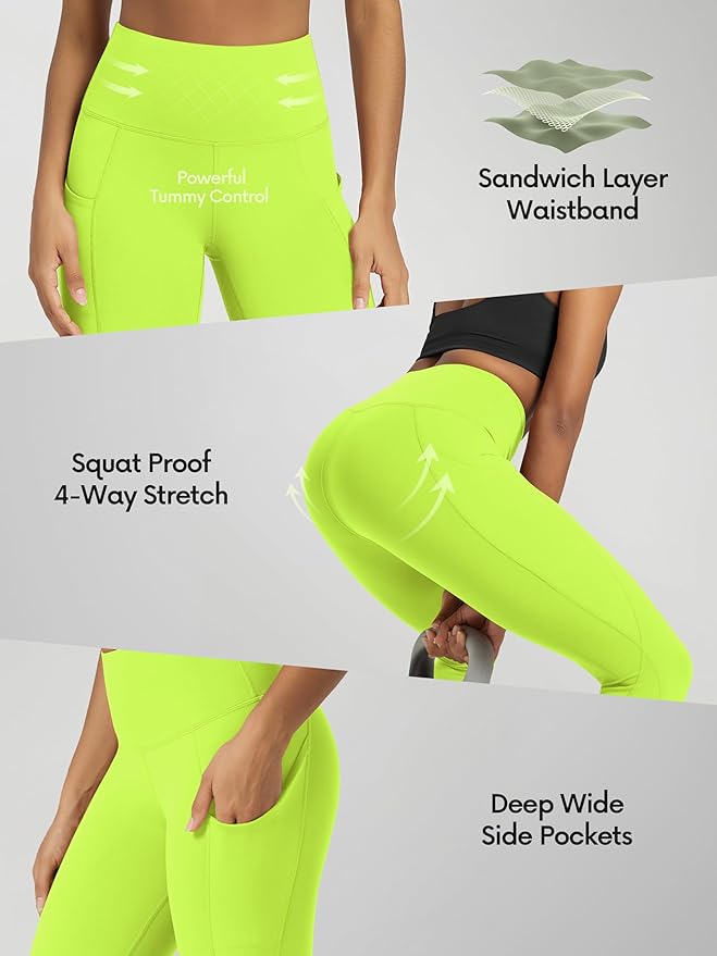 ODODOS Women's High Waisted Yoga Capris with Pockets, Tummy Control Non See Through Workout Athletic Running Capri Leggings