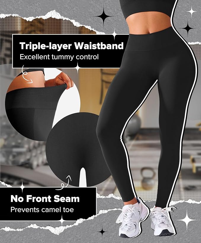 BRXL Butt Lifting Lycra No Front Seam Workout Leggings for Women Tummy Control High Waist Seamless Gym Running Leggings
