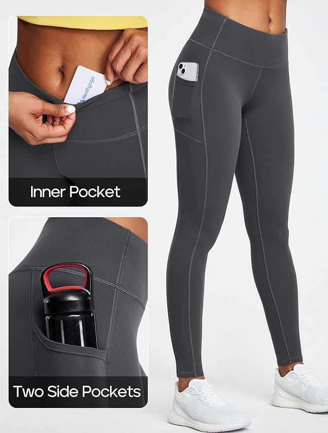 Heathyoga Leggings with Pockets for Women Tummy Control High Waisted Yoga Pants with Pockets for Women Workout Leggings