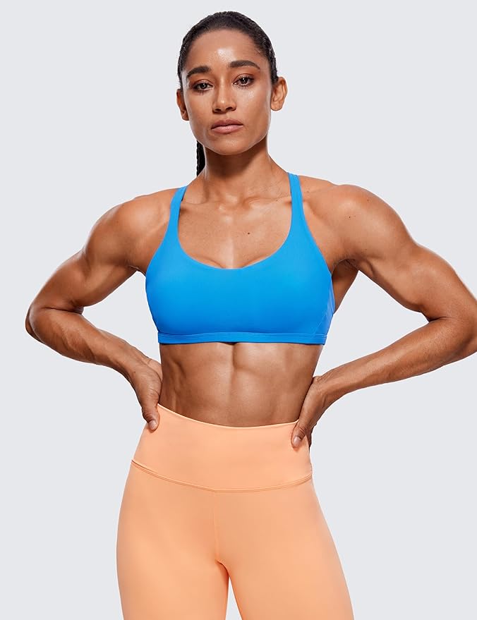 CRZ YOGA Womens Naked Feeling Criss Cross Sports Bra - Strappy Back Padded Medium Support Wireless Gym Cami Workout Yoga