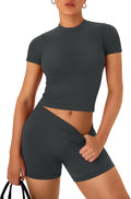 OLCHEE Womens Workout Sets 2 Piece Seamless Summer Outfits Scrunch Butt Shorts Crew Neck T-shirt Matching Clothing Set