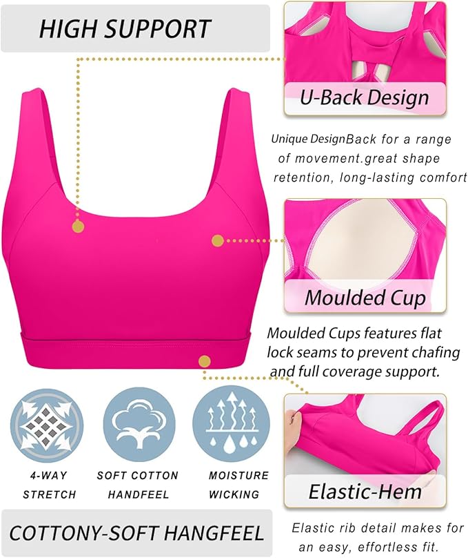 RUNNING GIRL Sports Bra for Women High Support, Molded Cup High Impact Sports Bras with Sewn in Pads