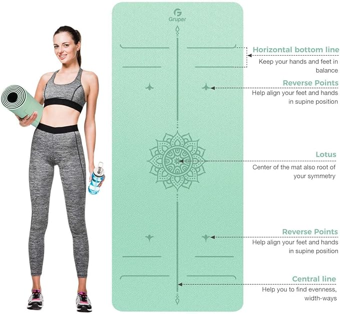 Gruper Yoga Mat Non Slip TPE Extra Wide Yoga Mat with Alignment Mark, 72"L x 32"W x 0.32"/0.24"Th (183cm x 80cm x 8mm/6mm), Anti-Tear Exercise Mat with Carrying Strap and Bag, Workout Mats for Yoga, Pilates