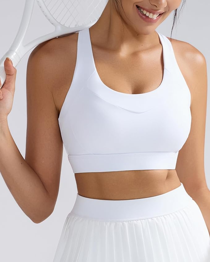 RUNNING GIRL Sports Bra for Women High Support, Molded Cup High Impact Sports Bras with Sewn in Pads Strappy Running Bra