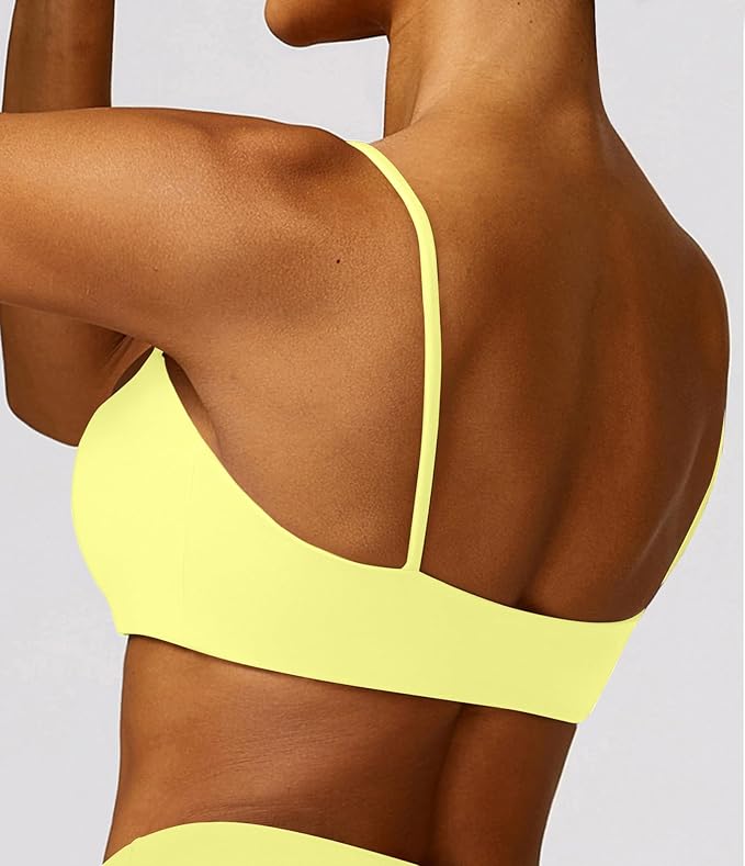 Comper Women's Sports Bra with Thin Straps Stretchy Wirefree Workout Bras Lightweight Workouts Bralette with Removable Pads