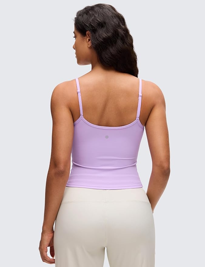 CRZ YOGA Butterluxe Double Lined Cami Tank Tops for Women - Yoga Casual Going Out Soft Scoop Neck Summer Sleeveless Shirt