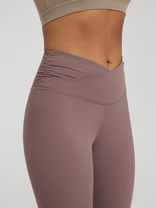 ODODOS Women's Cross Waist Yoga Leggings with Inner Pocket, 23"/25"/28" Gathered Crossover Workout Yoga Pants