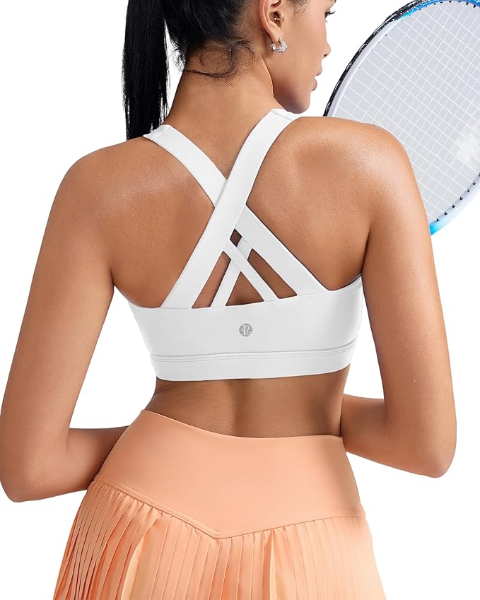 RUNNING GIRL Sports Bras for Women,Padded Strappy Sports Bras Criss-Cross Back Medium Support Sports Bras with Removable Cups