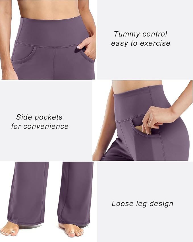 Promover Wide Leg Pants Woman Yoga Pants with Pockets Stretch Loose Casual Lounge Sweatpants Petite/Regular/Tall